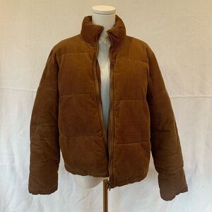Brandy Melville John Galt Brown Corduroy  Zip Puffer Jacket